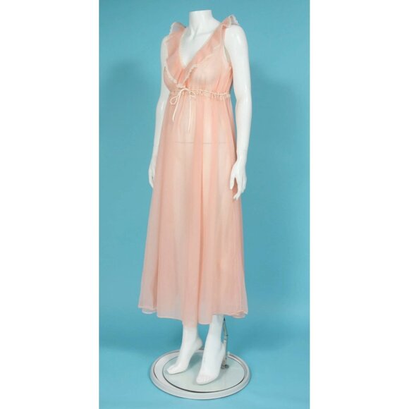 Vintage RO-VEL Peignoir Robe Nightgown Negligee Front Tie Sleeveless size M /743 - Picture 3 of 6